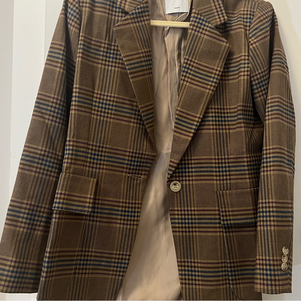 Sandro Brown and Blue Plaid Blazer Size 38 / S